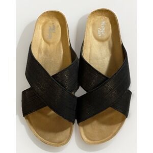New Western Chief‎ Women's Metallic Cross Sandal Black Size 9